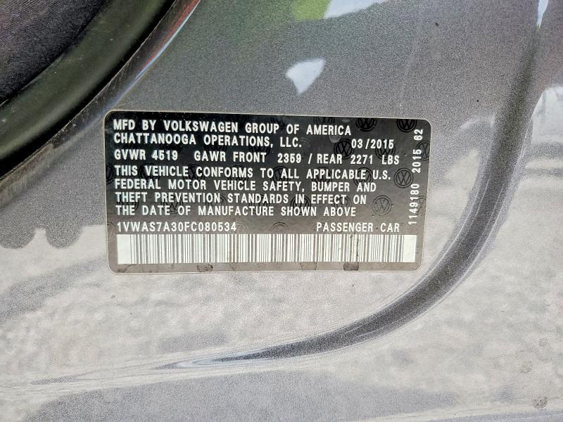 Продажа на аукционе авто 2015 Volkswagen Passat, vin: 1VWAS7A30FC080534, номер лота: 59984886