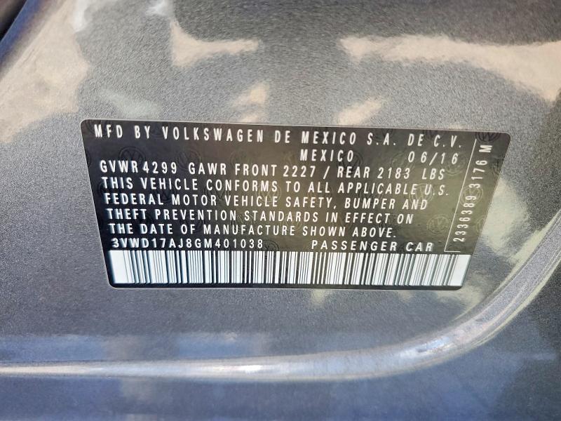 63246206 :رقم المزاد ، 3VWD17AJ8GM401038 vin ، 2016 Volkswagen Jetta مزاد بيع