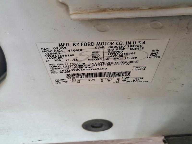 Aukcja sprzedaży 2003 Ford F250, vin: 1FTNW20L83ED49490, numer aukcji: 60871646
