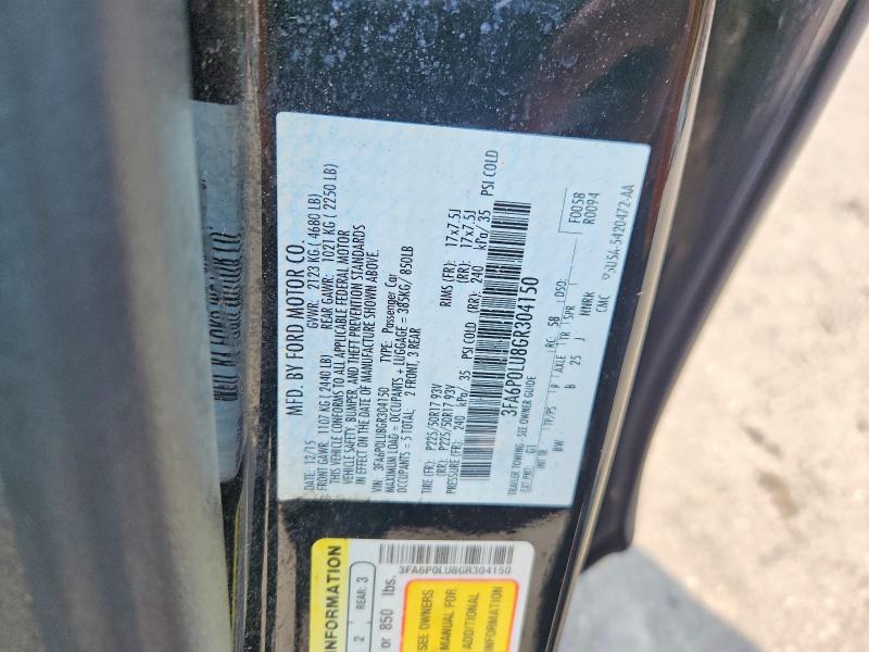 2016 Ford Fusion მანქანა იყიდება აუქციონზე, vin: 3FA6P0LU8GR304150, აუქციონის ნომერი: 62398536