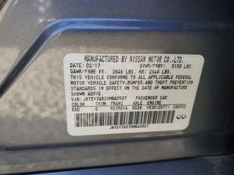 Продаж на аукціоні авто 2017 Infiniti Q50, vin: JN1EV7AR7HM840507, номер лоту: 59347516