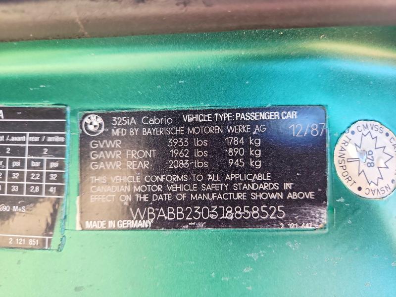 Aukcja sprzedaży 1988 Bmw 325, vin: WBABB2303J8858525, numer aukcji: 60869016