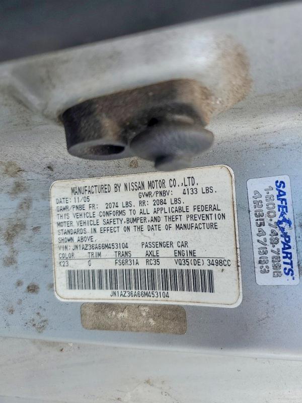 Продаж на аукціоні авто 2006 Nissan 350z, vin: JN1AZ36A66M453104, номер лоту: 59743986