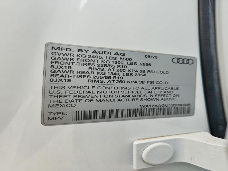 59143886 :رقم المزاد ، WA12AAGU1S2080835 vin ، 2025 Audi Q5 مزاد بيع