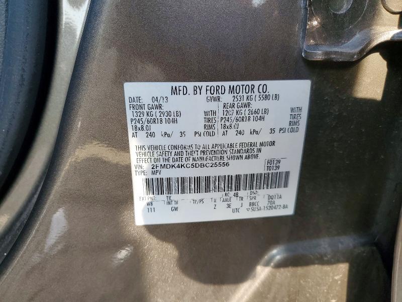 59978416 :رقم المزاد ، 2FMDK4KC5DBC25556 vin ، 2013 Ford Edge مزاد بيع
