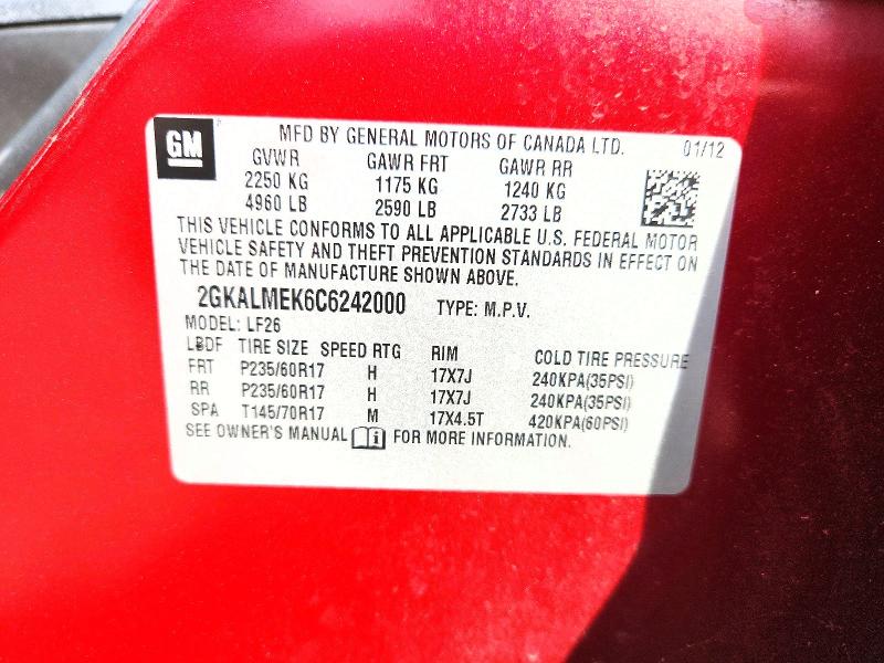 Aukcja sprzedaży 2012 Gmc Terrain, vin: 2GKALMEK6C6242000, numer aukcji: 60577766