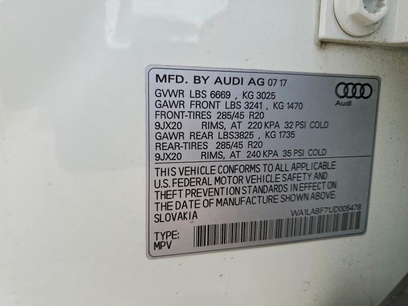 Aukcja sprzedaży 2018 Audi Q7, vin: WA1LABF71JD005478, numer aukcji: 61503716