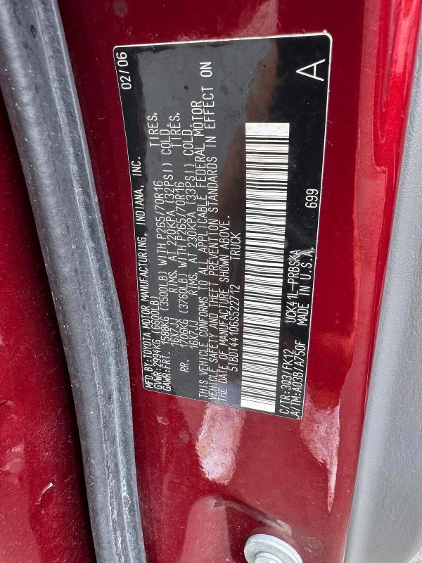 Продажа на аукционе авто 2006 Toyota Tundra, vin: 5TBDT44106S522712, номер лота: 62632916