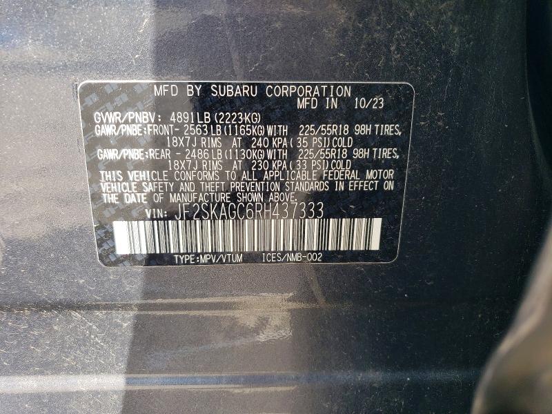 2024 Subaru Forester მანქანა იყიდება აუქციონზე, vin: JF2SKAGC6RH437333, აუქციონის ნომერი: 60394686