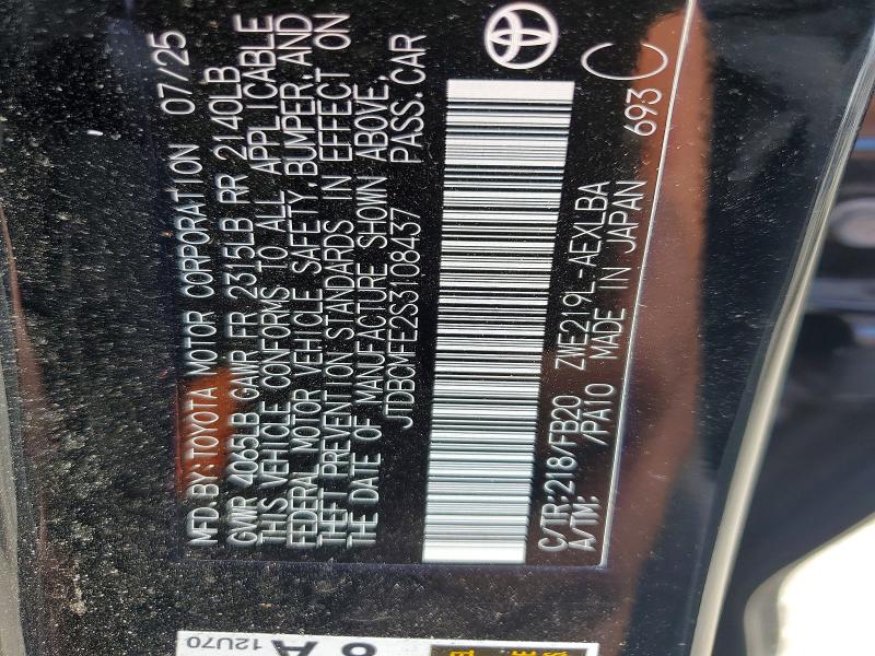 59887266 :رقم المزاد ، JTDBCMFE2S3108437 vin ، 2025 Toyota Corolla Hybrid مزاد بيع