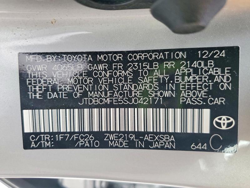 Aukcja sprzedaży 2025 Toyota Corolla Hybrid, vin: JTDBCMFE5SJ042171, numer aukcji: 60841026