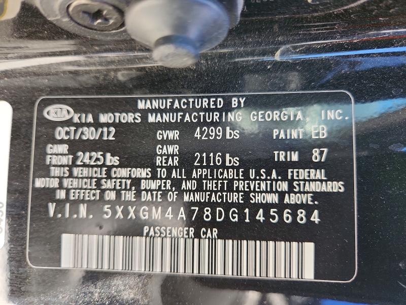 Aukcja sprzedaży 2013 Kia Optima, vin: 5XXGM4A78DG145684, numer aukcji: 59734946