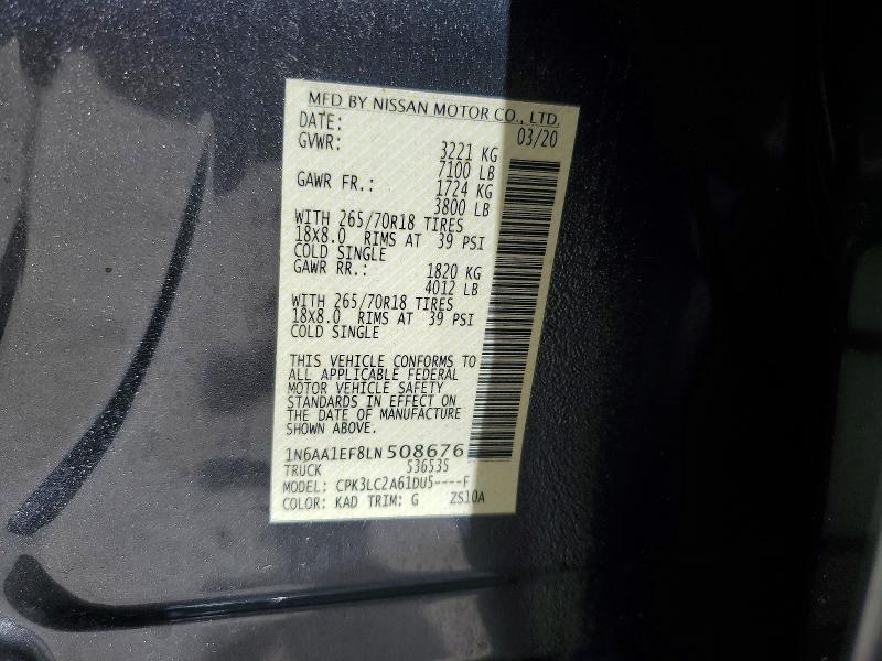 Продажа на аукционе авто 2020 Nissan Titan, vin: 1N6AA1EF8LN508676, номер лота: 59147836