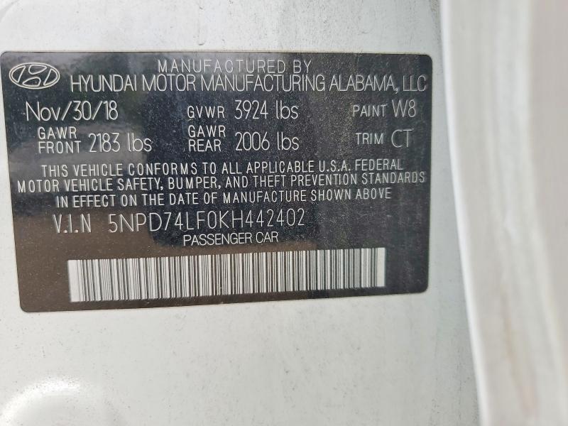Aukcja sprzedaży 2019 Hyundai Elantra, vin: 5NPD74LF0KH442402, numer aukcji: 62392606