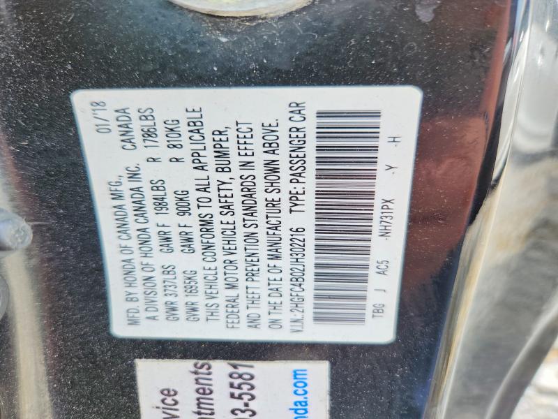 60891356 :رقم المزاد ، 2HGFC4B02JH302216 vin ، 2018 Honda Civic مزاد بيع