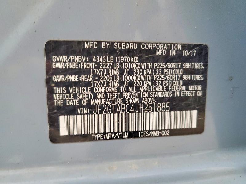 60780366 :رقم المزاد ، JF2GTABC4JH251885 vin ، 2018 Subaru Crosstrek مزاد بيع
