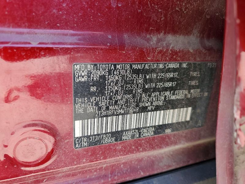 Aukcja sprzedaży 2021 Toyota Rav4, vin: 2T3H1RFV9MW179048, numer aukcji: 59819176