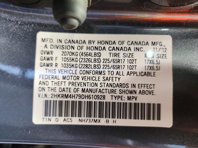 60604476 :رقم المزاد ، 2HKRM4H79DH610928 vin ، 2013 Honda Cr-v مزاد بيع