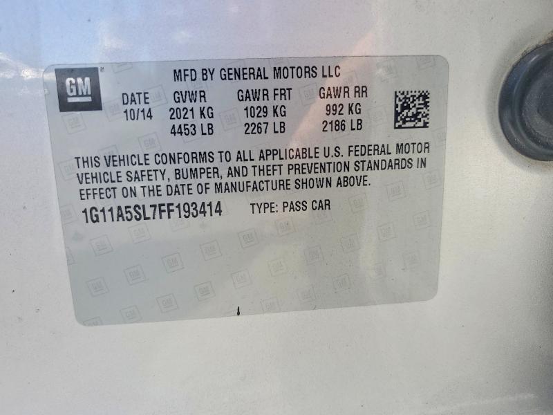 Aukcja sprzedaży 2015 Chevrolet Malibu, vin: 1G11A5SL7FF193414, numer aukcji: 62699546