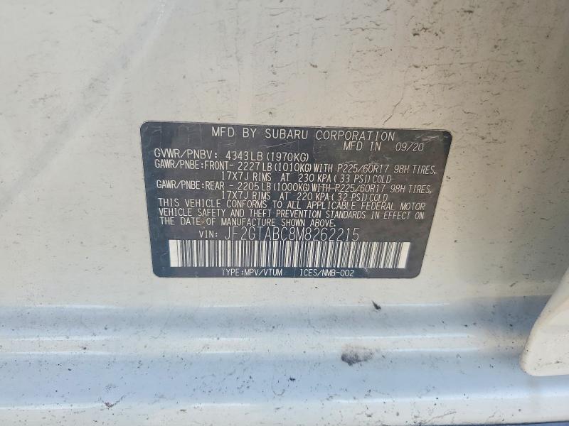 Aukcja sprzedaży 2021 Subaru Crosstrek, vin: JF2GTABC8M8262215, numer aukcji: 62306586