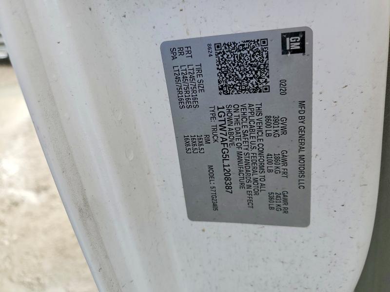 Aukcja sprzedaży 2020 Gmc Savana, vin: 1GTW7AFG5L1208387, numer aukcji: 58911256