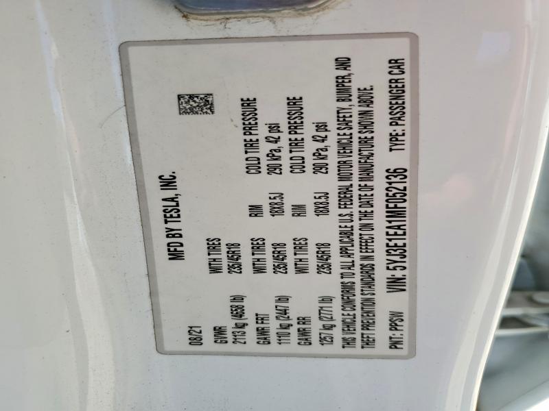 Продажа на аукционе авто 2021 Tesla Model 3, vin: 5YJ3E1EA1MF052136, номер лота: 61953996