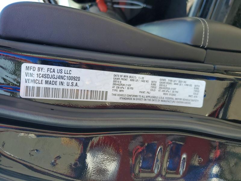 Aukcja sprzedaży 2022 Dodge Durango, vin: 1C4SDJGJ4NC100920, numer aukcji: 60698226