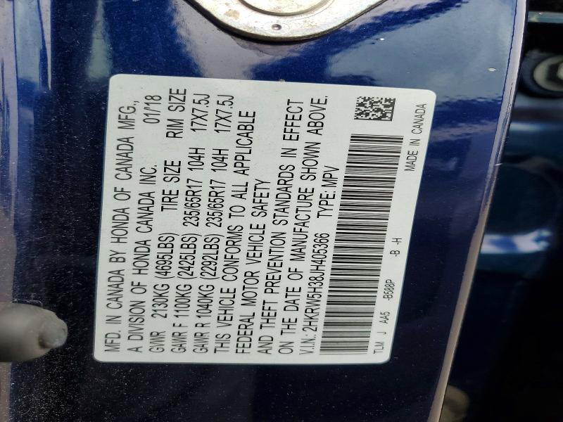 2018 Honda Cr-v მანქანა იყიდება აუქციონზე, vin: 2HKRW5H38JH405366, აუქციონის ნომერი: 85452035