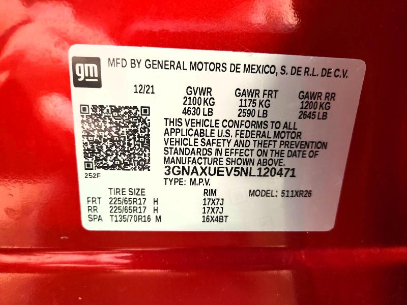 2022 Chevrolet Equinox მანქანა იყიდება აუქციონზე, vin: 3GNAXUEV5NL120471, აუქციონის ნომერი: 61716196