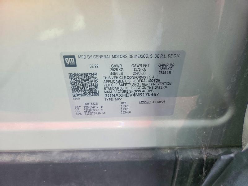 Aukcja sprzedaży 2022 Chevrolet Equinox, vin: 3GNAXHEV4NS170467, numer aukcji: 61983856