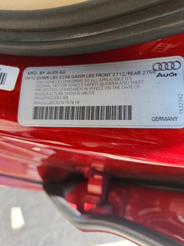 2012 Audi A6 მანქანა იყიდება აუქციონზე, vin: WAUGGAFC6CN157618, აუქციონის ნომერი: 59826536