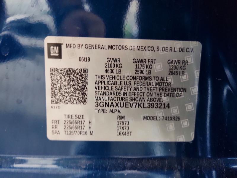 60448706 :رقم المزاد ، 3GNAXUEV7KL393214 vin ، 2019 Chevrolet Equinox مزاد بيع