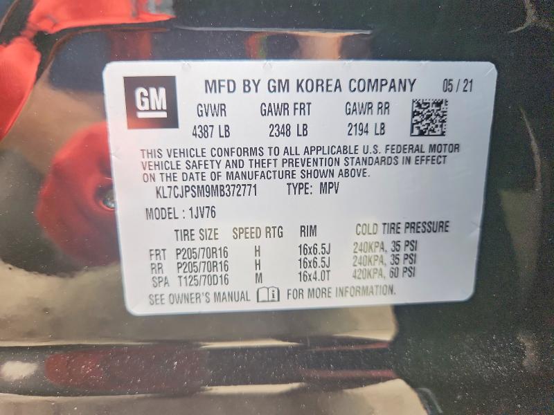 59379456 :رقم المزاد ، KL7CJPSM9MB372771 vin ، 2021 Chevrolet Trax مزاد بيع