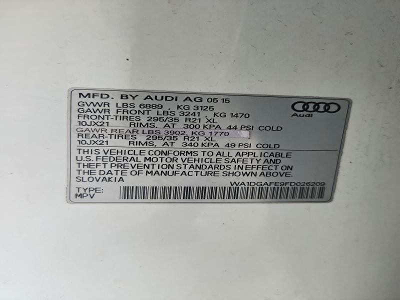 Продажа на аукционе авто 2015 Audi Q7, vin: WA1DGAFE9FD026209, номер лота: 62923206