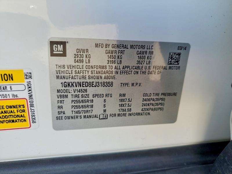 Aukcja sprzedaży 2014 Gmc Acadia, vin: 1GKKVNED8EJ318358, numer aukcji: 59866076