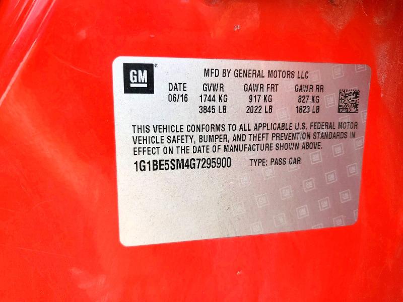 2016 Chevrolet Cruze მანქანა იყიდება აუქციონზე, vin: 1G1BE5SM4G7295900, აუქციონის ნომერი: 62886026