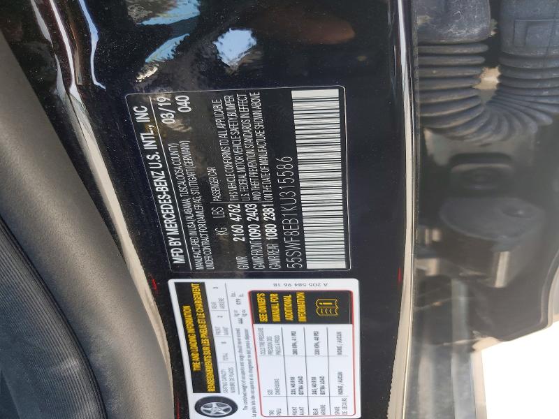 2019 Mercedes-benz C მანქანა იყიდება აუქციონზე, vin: 55SWF8EB1KU315586, აუქციონის ნომერი: 62792556
