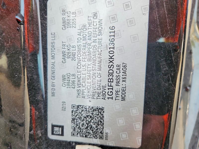 Aukcja sprzedaży 2019 Chevrolet Camaro, vin: 1G1FB3DSXK0136116, numer aukcji: 60931886