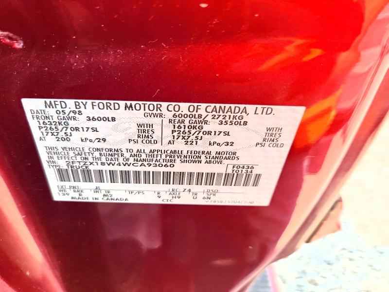 1998 Ford F150 მანქანა იყიდება აუქციონზე, vin: 2FTZX18W4WCA93060, აუქციონის ნომერი: 63238536