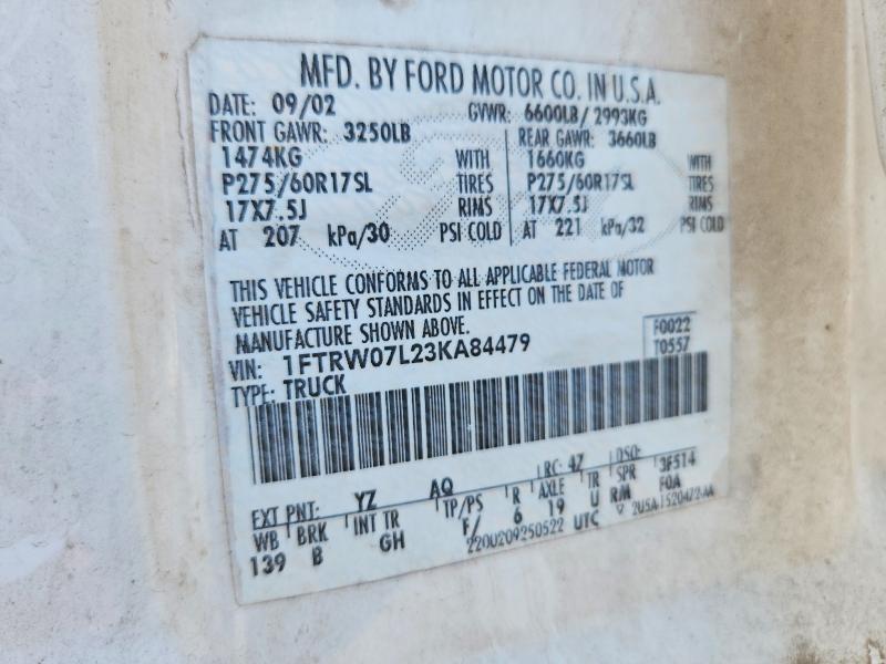 2003 Ford F150 მანქანა იყიდება აუქციონზე, vin: 1FTRW07L23KA84479, აუქციონის ნომერი: 59795476