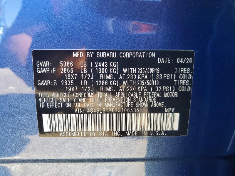Продажа на аукционе авто 2026 Subaru Forester, vin: 4S4SLST78T3106585, номер лота: 62824056