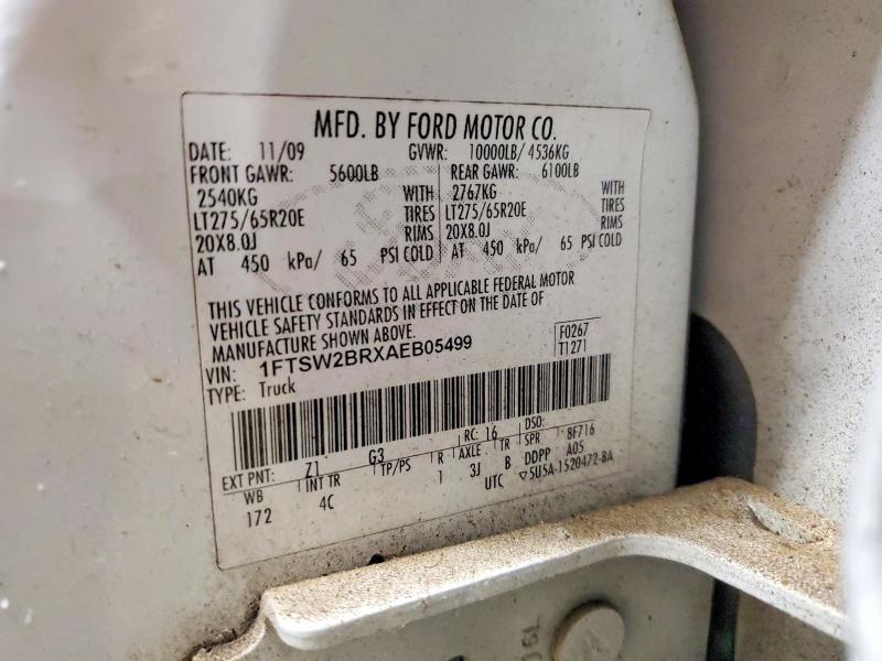2010 Ford F250 მანქანა იყიდება აუქციონზე, vin: 1FTSW2BRXAEB05499, აუქციონის ნომერი: 61145466