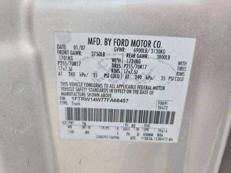 Aukcja sprzedaży 2007 Ford F150, vin: 1FTRW14W77FA68457, numer aukcji: 61508866