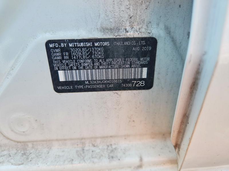 63205076 :رقم المزاد ، ML32A3HJ0KH016615 vin ، 2019 Mitsubishi Mirage مزاد بيع