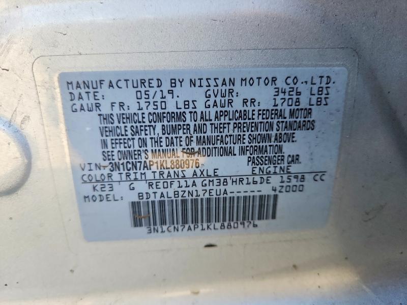 Aukcja sprzedaży 2019 Nissan Versa, vin: 3N1CN7AP1KL880976, numer aukcji: 60152146