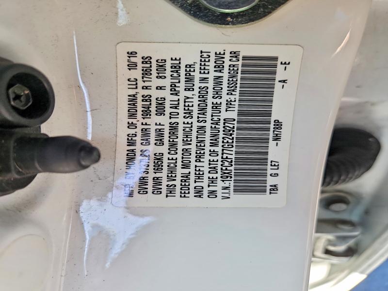 2016 Honda Civic მანქანა იყიდება აუქციონზე, vin: 19XFC2F77GE249270, აუქციონის ნომერი: 60821336