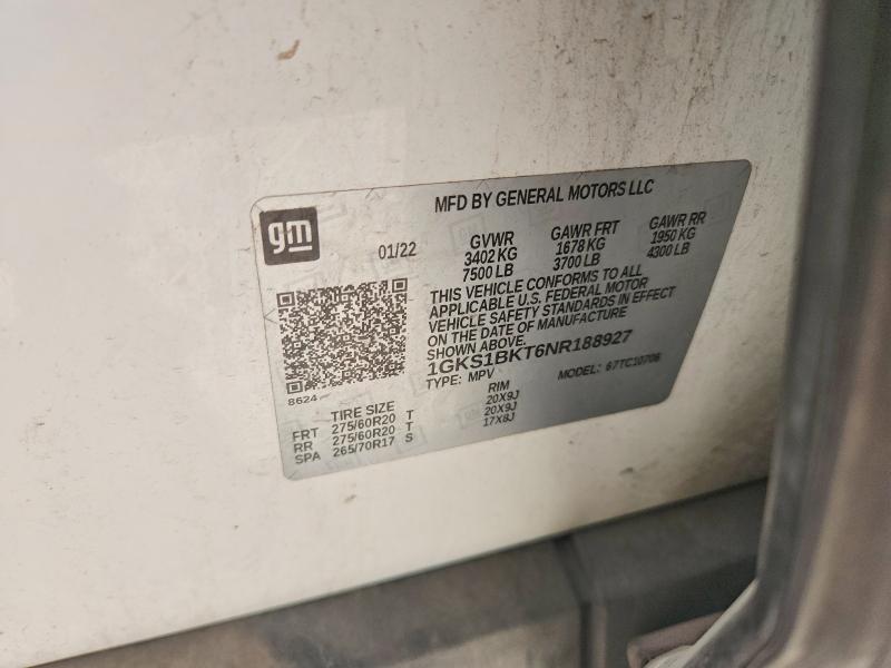 Продаж на аукціоні авто 2022 Gmc Yukon, vin: 1GKS1BKT6NR188927, номер лоту: 63280046