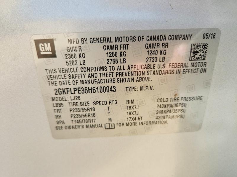 2017 Gmc Terrain მანქანა იყიდება აუქციონზე, vin: 2GKFLPE36H6100043, აუქციონის ნომერი: 62152846