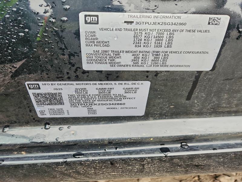 Продаж на аукціоні авто 2025 Gmc Sierra, vin: 3GTPUJEK2SG342860, номер лоту: 62380336