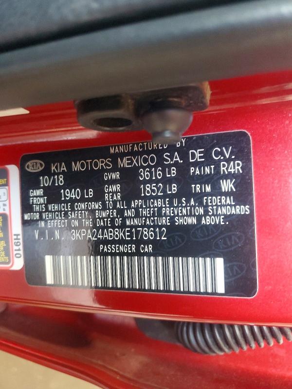 2019 Kia Rio მანქანა იყიდება აუქციონზე, vin: 3KPA24AB8KE178612, აუქციონის ნომერი: 61369096